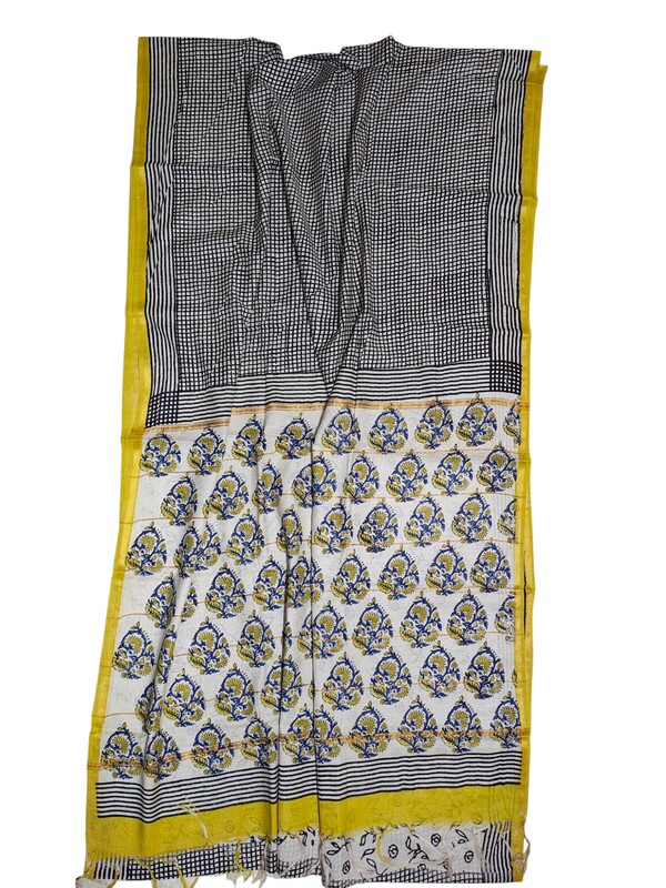 Black Chanderi Silk Block Print Saree for Women Black Chanderi Silk Block Print Saree for Women