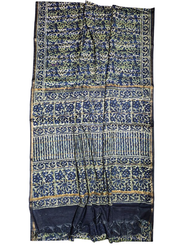 Green Chanderi Silk Block Print Saree for Women Green Chanderi Silk Block Print Saree for Women