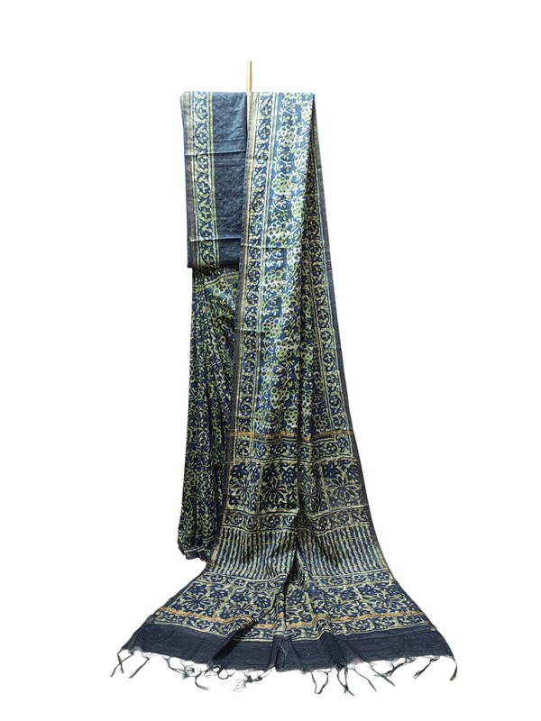 Green Chanderi Silk Block Print Saree for Women Green Chanderi Silk Block Print Saree for Women