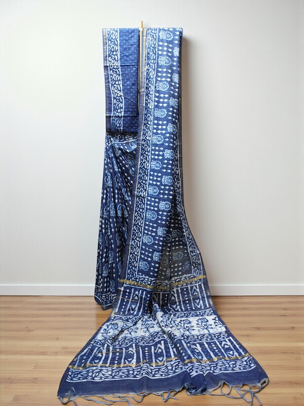 Indigo Chanderi Silk Saree for Women Indigo Chanderi Silk Saree for Women