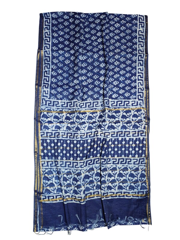 Indigo Dabu Chanderi Silk Saree for Women Indigo Dabu Chanderi Silk Saree for Women