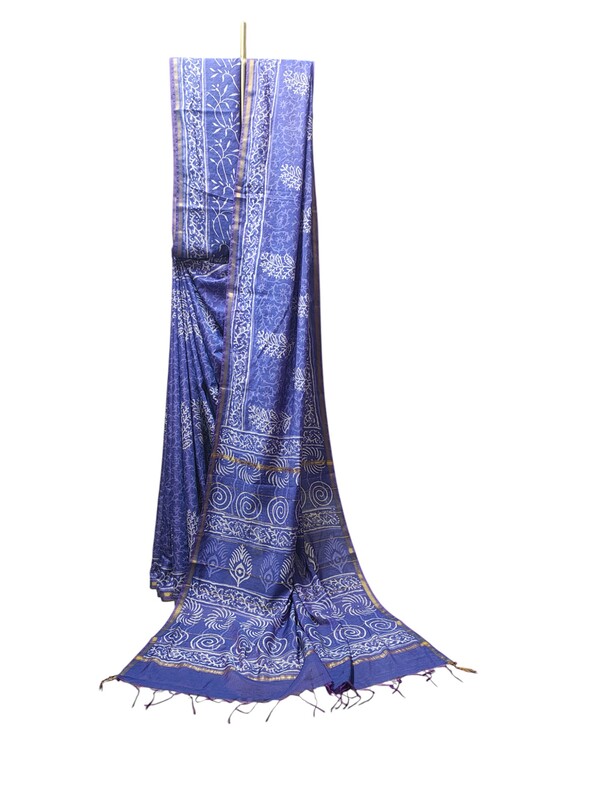 Lavender Chanderi Silk Block Print Saree for Women Lavender Chanderi Silk Block Print Saree for Women