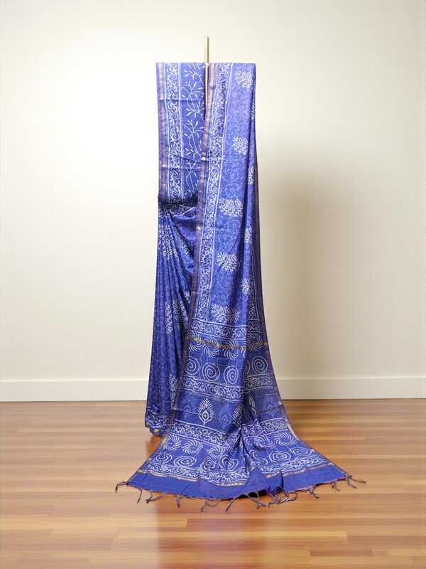 Lavender Chanderi Silk Block Print Saree for Women Lavender Chanderi Silk Block Print Saree for Women