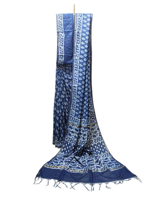 Indigo Dabu Chanderi Silk Saree for Women Indigo Dabu Chanderi Silk Saree for Women