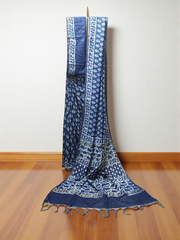 Indigo Dabu Chanderi Silk Saree for Women Indigo Dabu Chanderi Silk Saree for Women