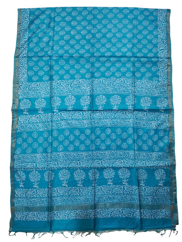 Firoza Block Print Silk Saree with Running Blouse