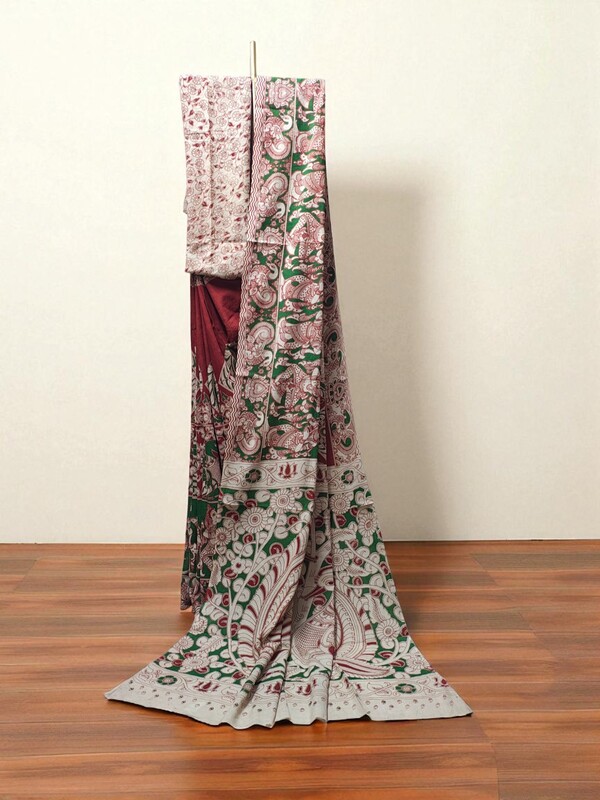 Red & Green Kalamkari Cotton Saree with Blouse Piece