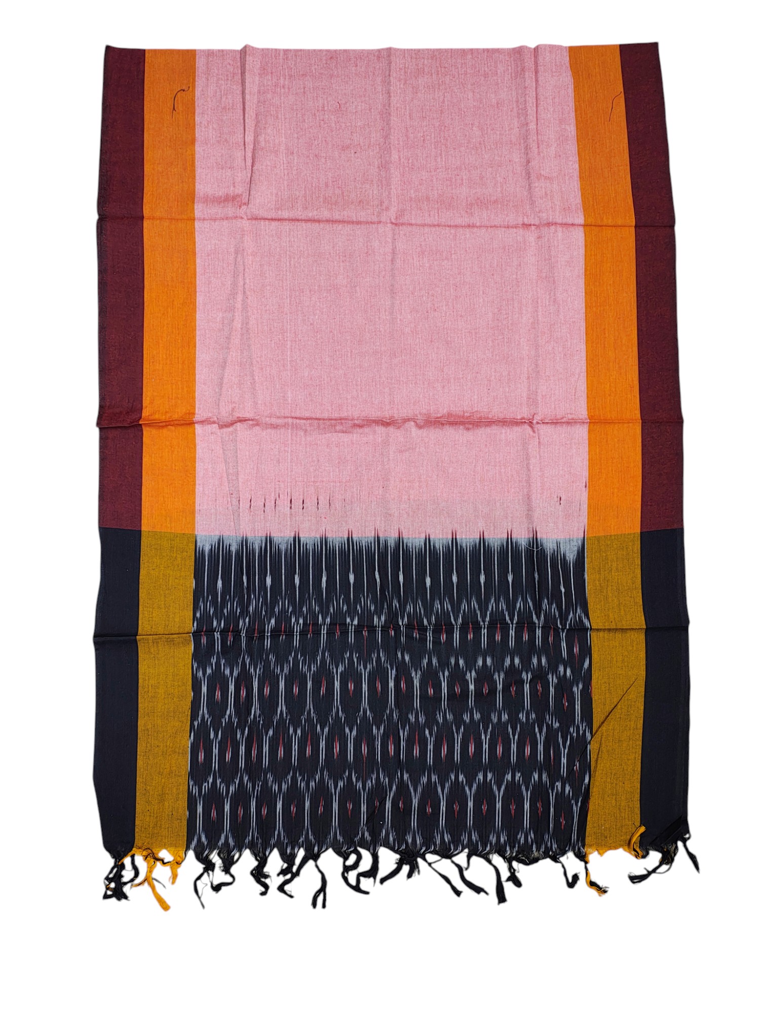 Black & Peach Pochampally Ikkat Cotton Dress Material with Dupatta