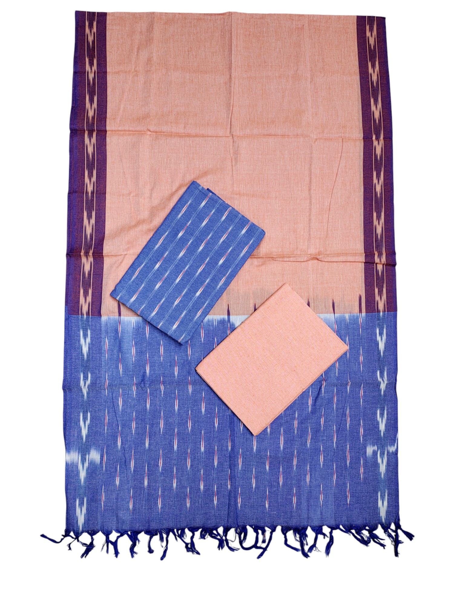 Indigo & Peach Pochampally Ikkat Dress Material with Dupatta
