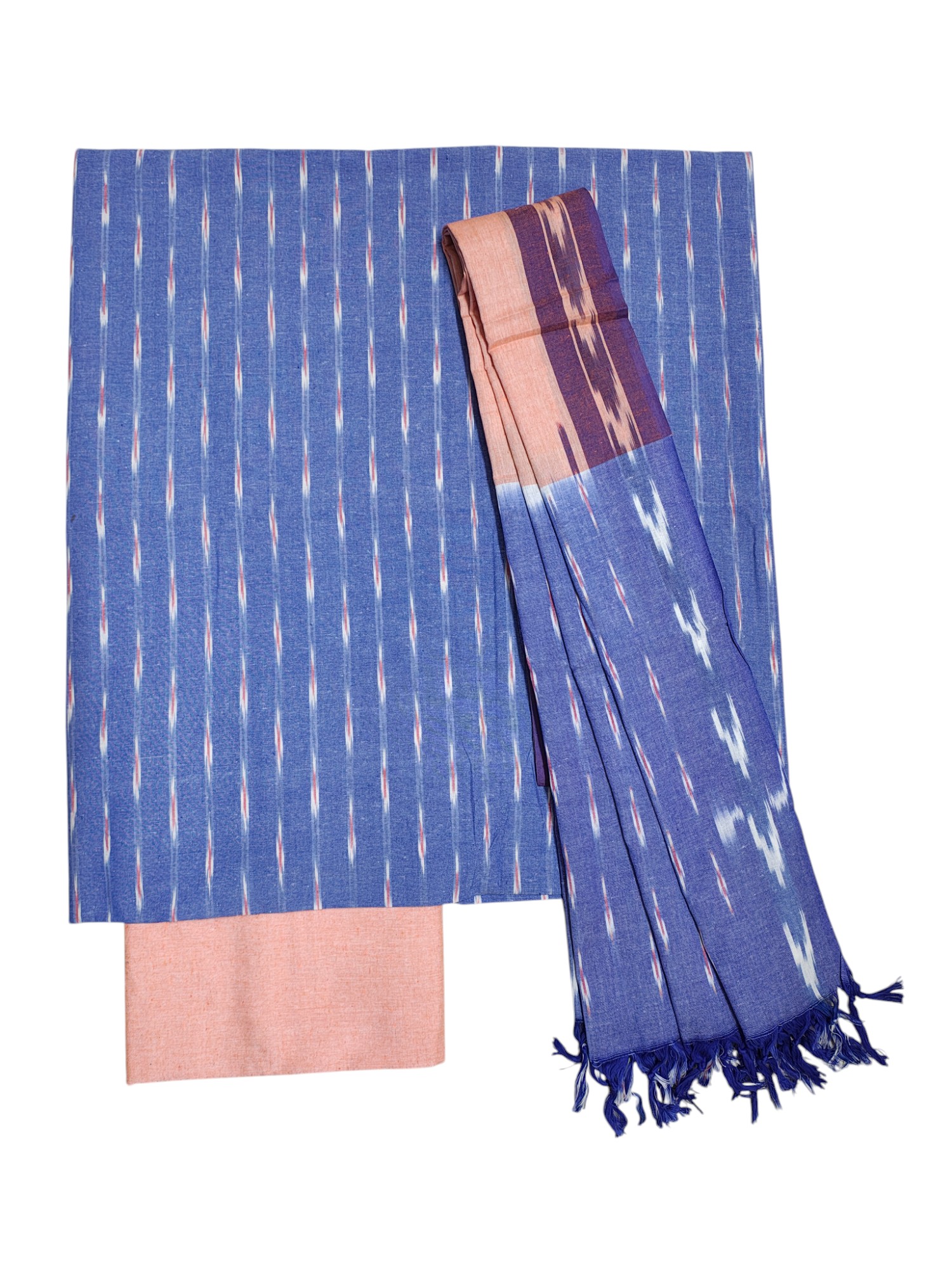 Indigo & Peach Pochampally Ikkat Dress Material with Dupatta