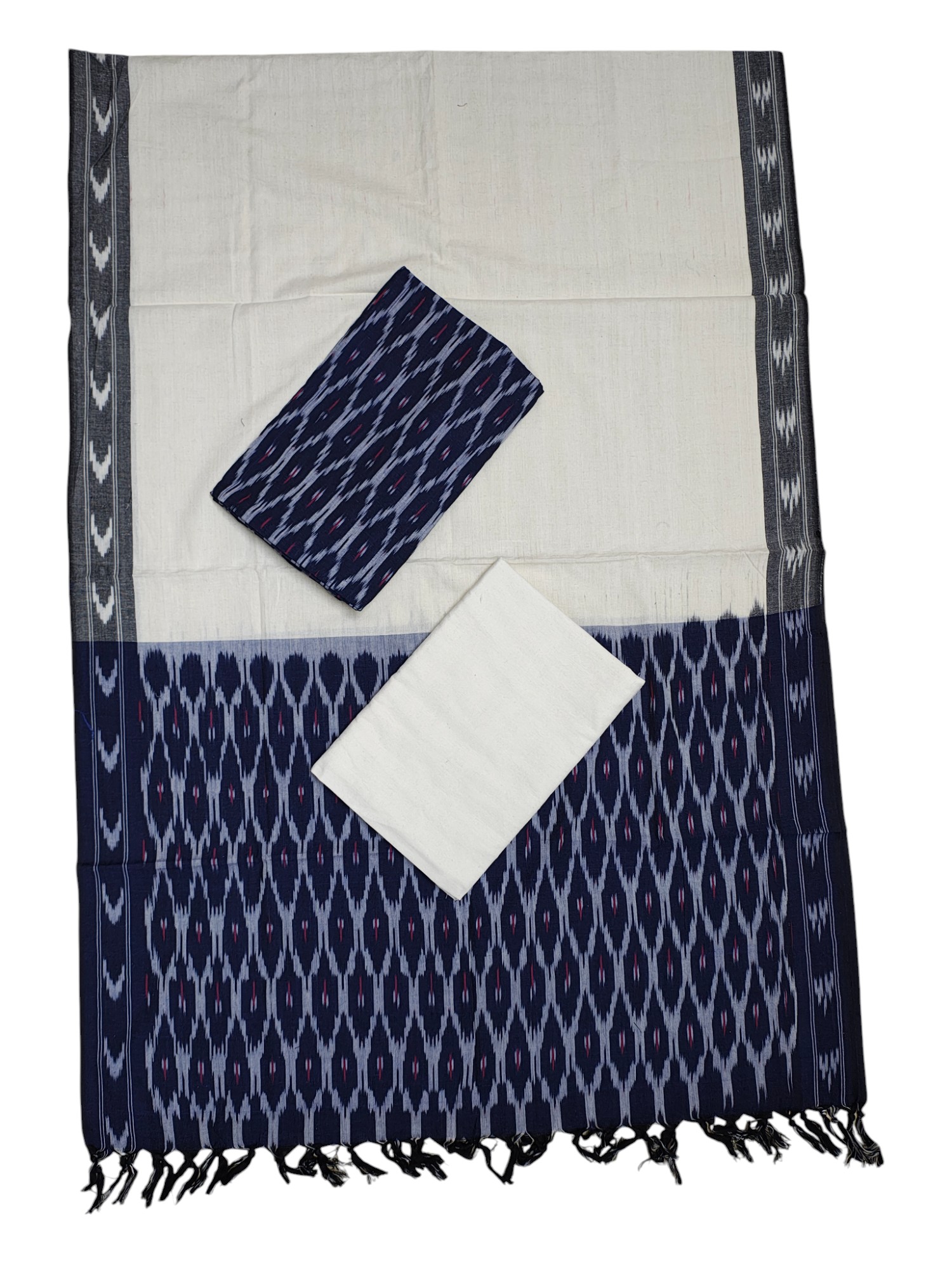 Indigo & White Pochampally Ikkat Handloom Dress Material with Dupatta
