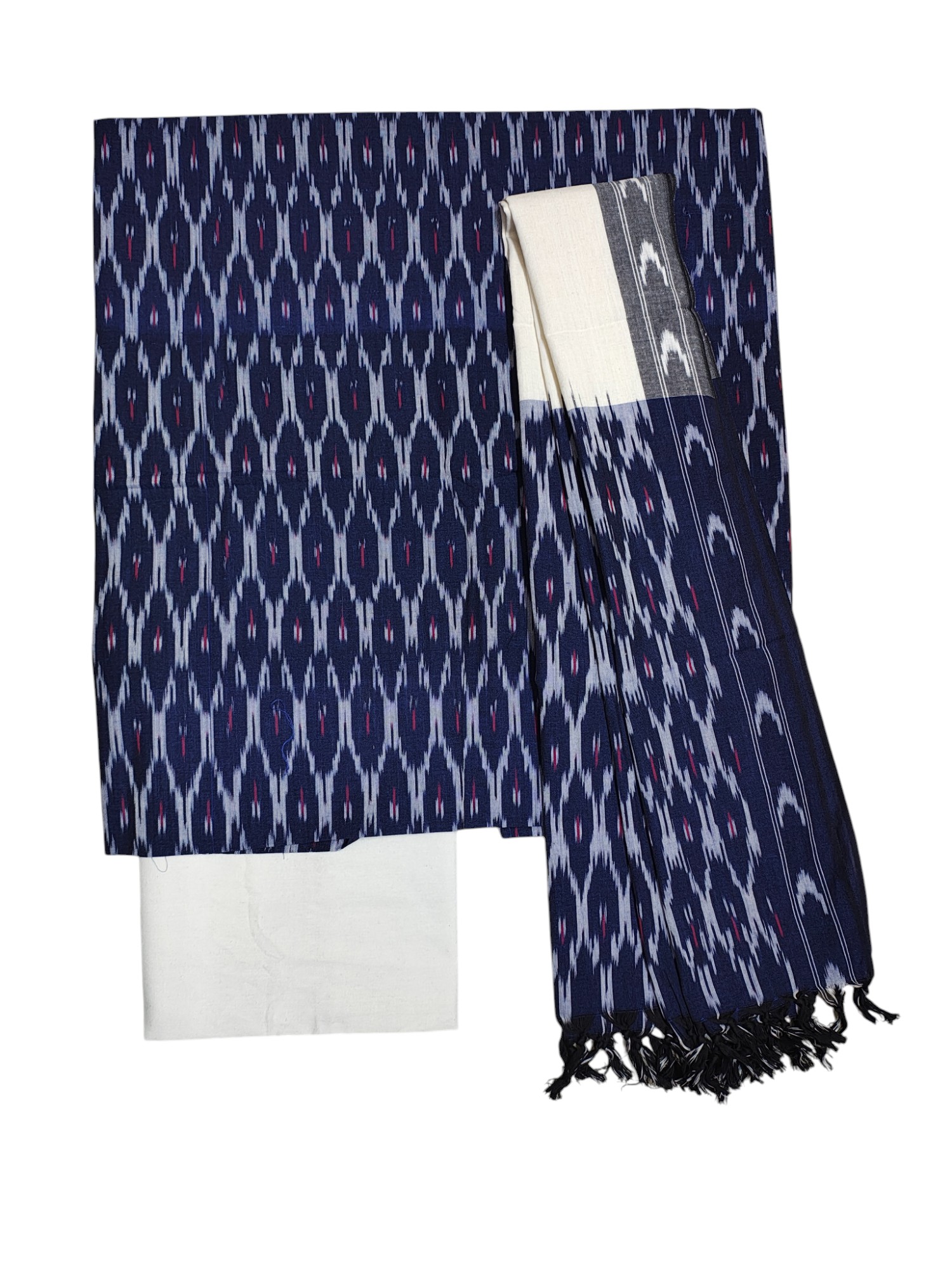 Indigo & White Pochampally Ikkat Handloom Dress Material with Dupatta