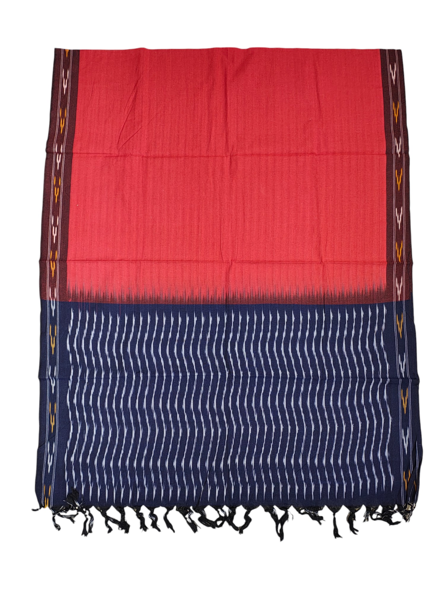 Blue & Red Pochampally Ikkat Dress Material with Dupatta