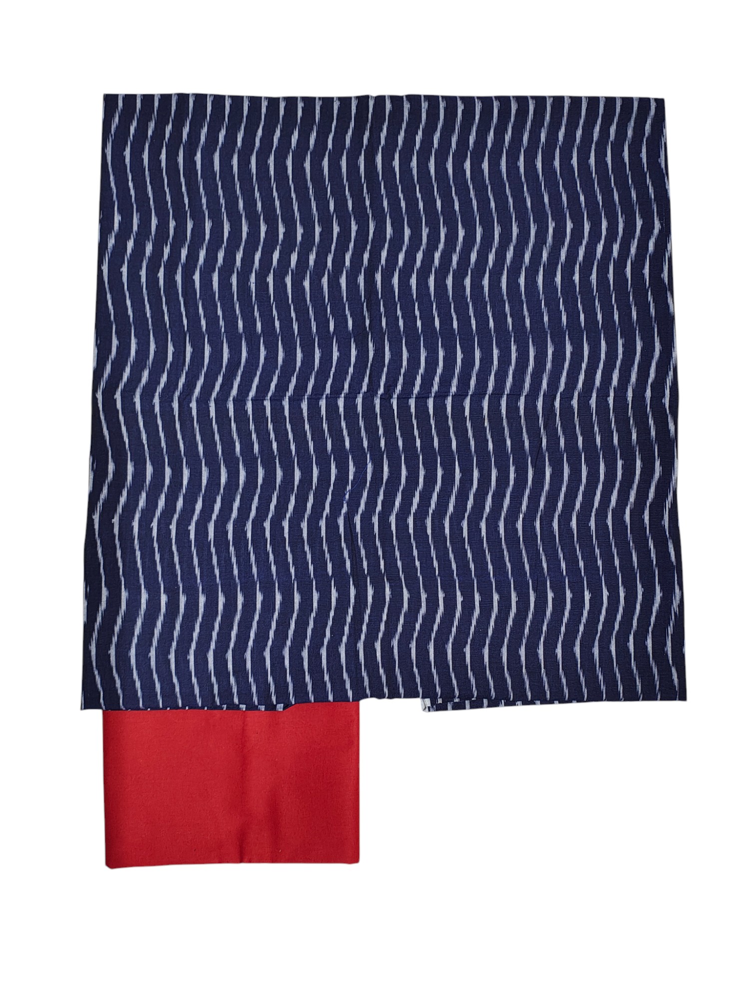 Blue & Red Pochampally Ikkat Dress Material with Dupatta