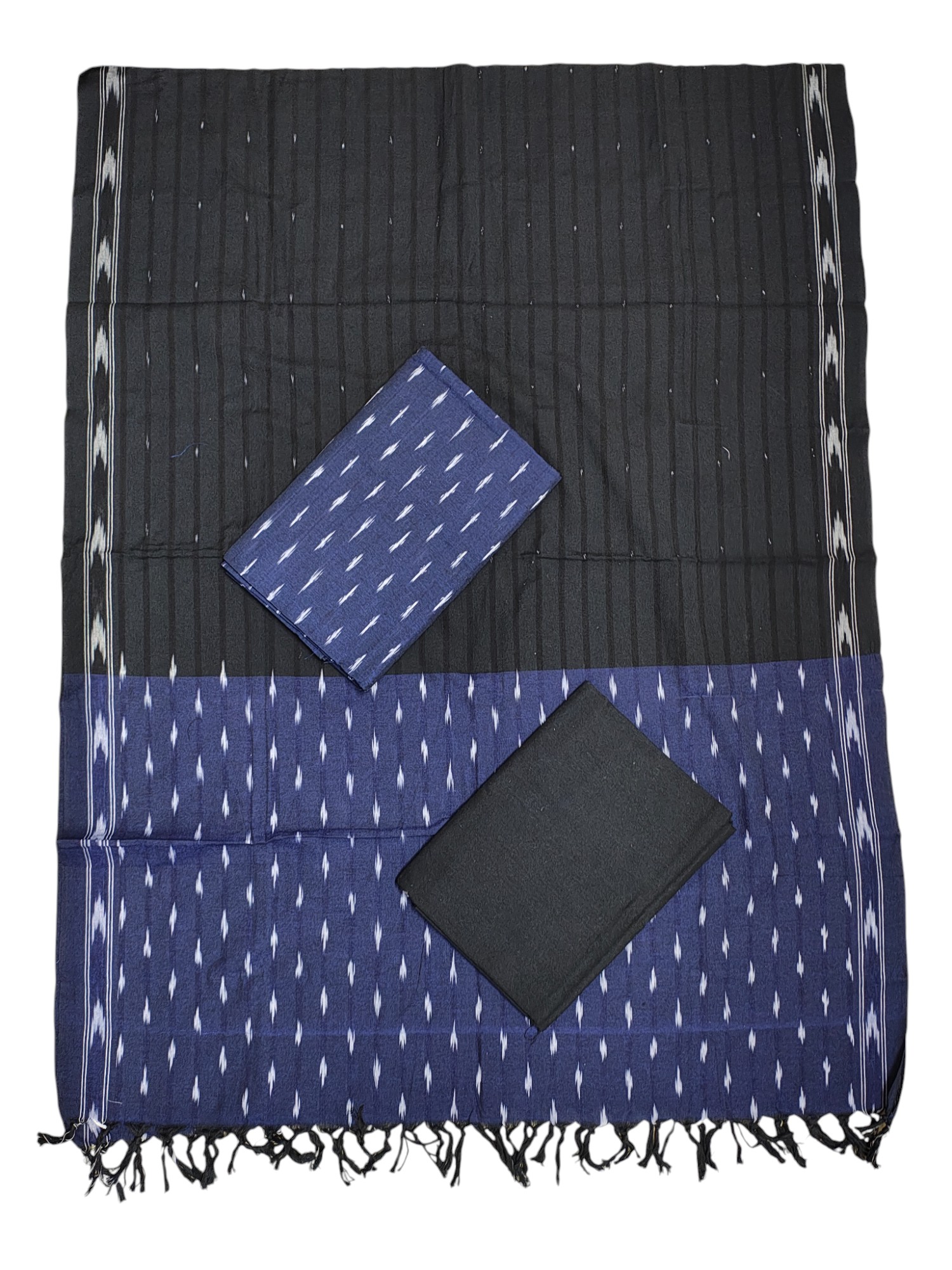 Indigo & Black Pochampally Ikkat Handloom Dress Material with Dupatta