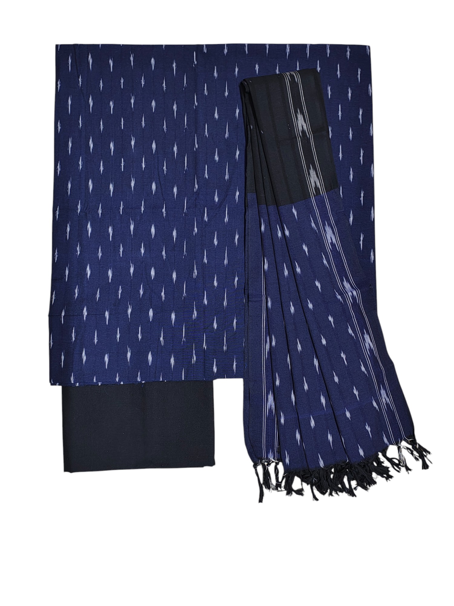 Indigo & Black Pochampally Ikkat Handloom Dress Material with Dupatta