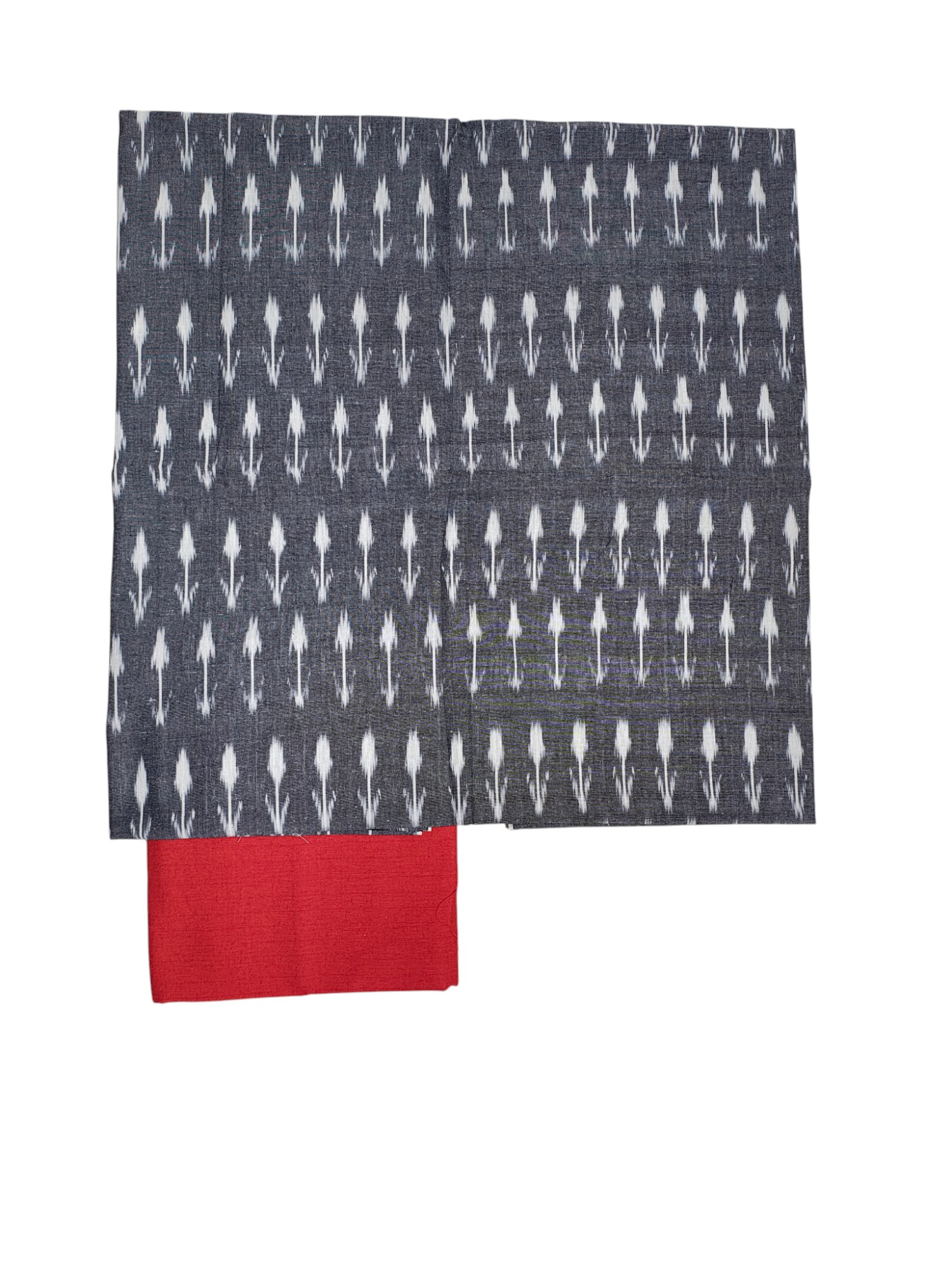 Grey & Red Pochampally Ikkat Cotton Dress Material with Dupatta
