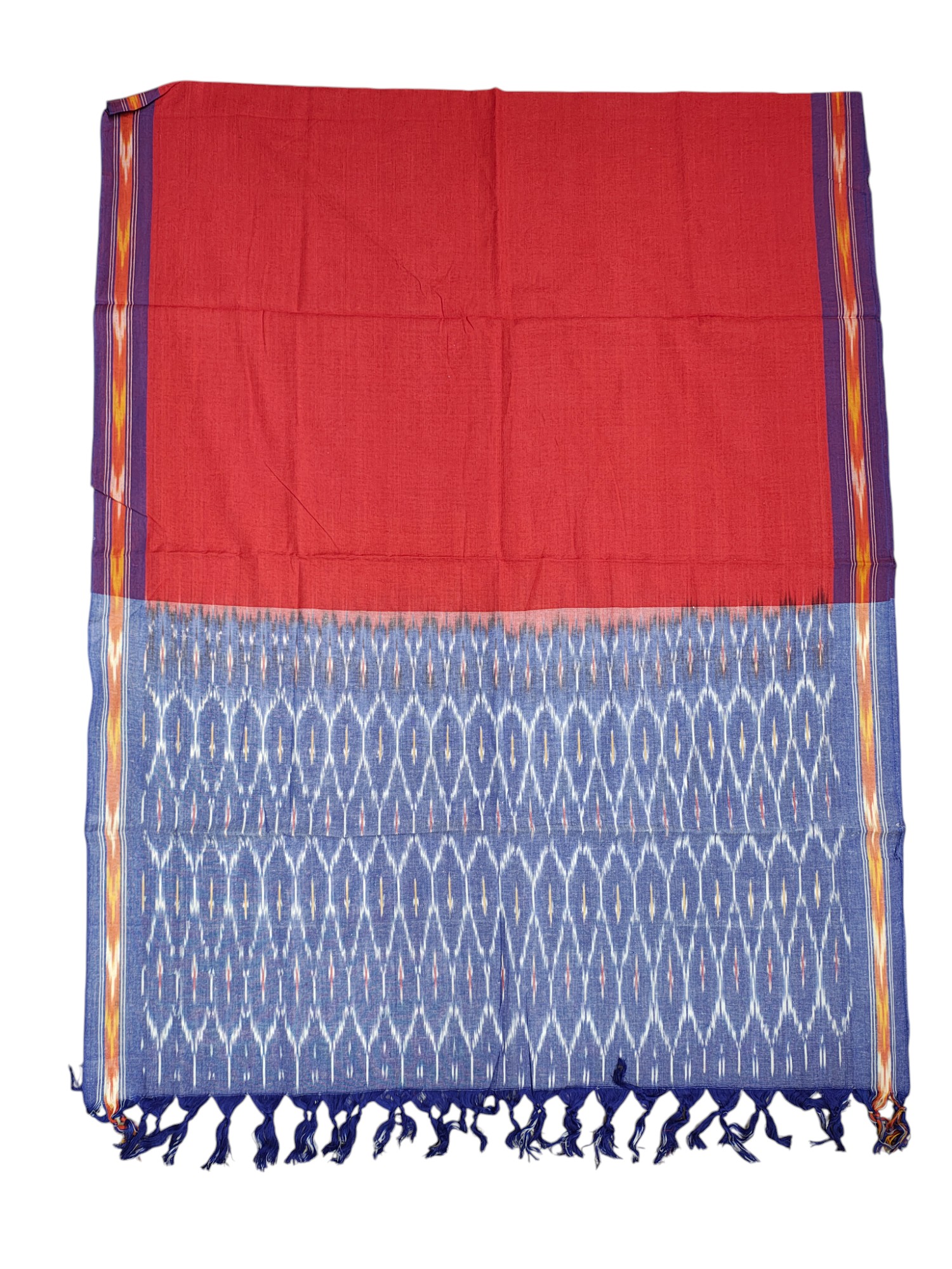 Indigo & Red Pochampally Ikkat Handloom Dress Material with Dupatta