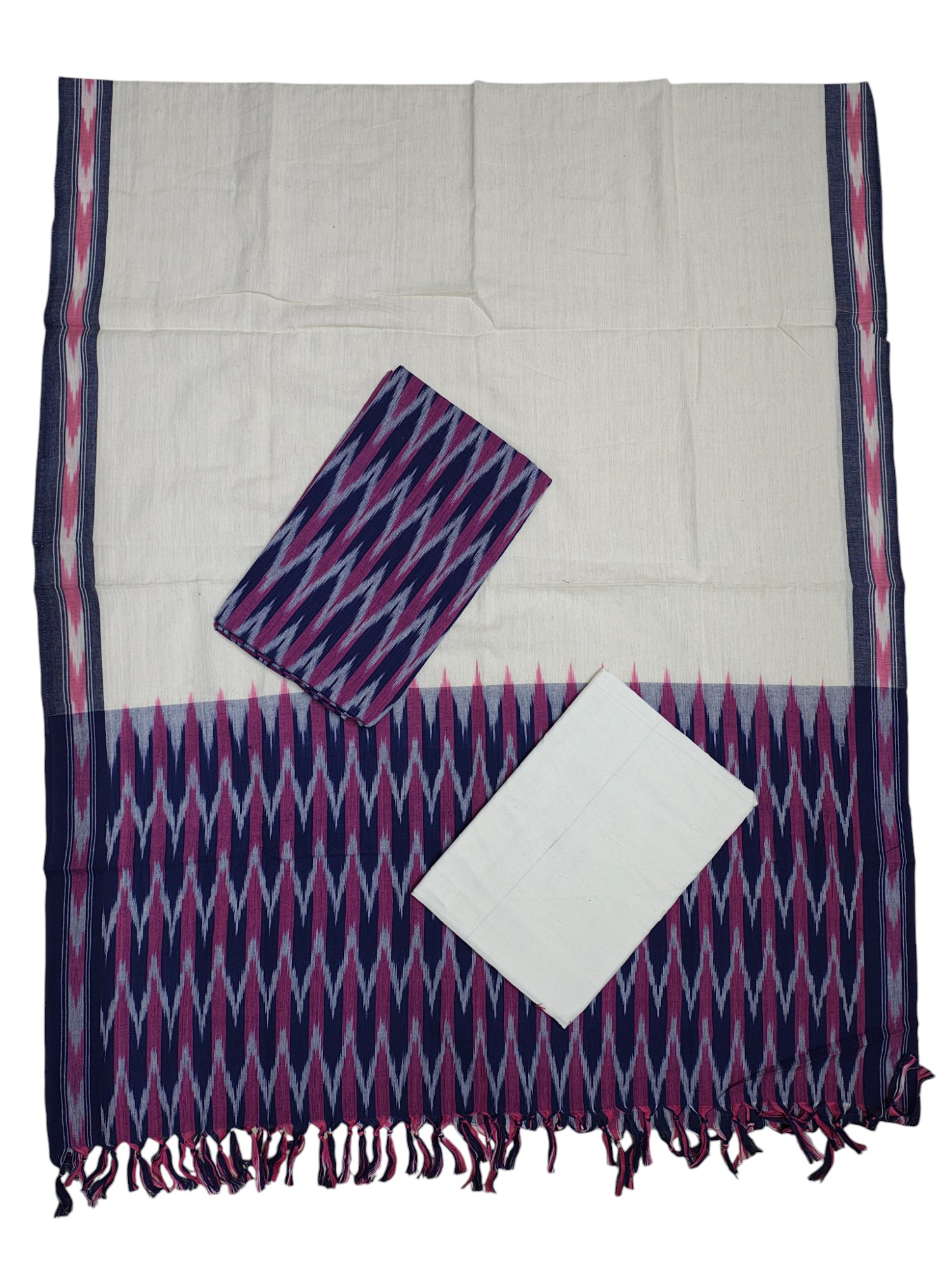 Purple & Pink Pochampally Ikkat Cotton Dress Material with Dupatta