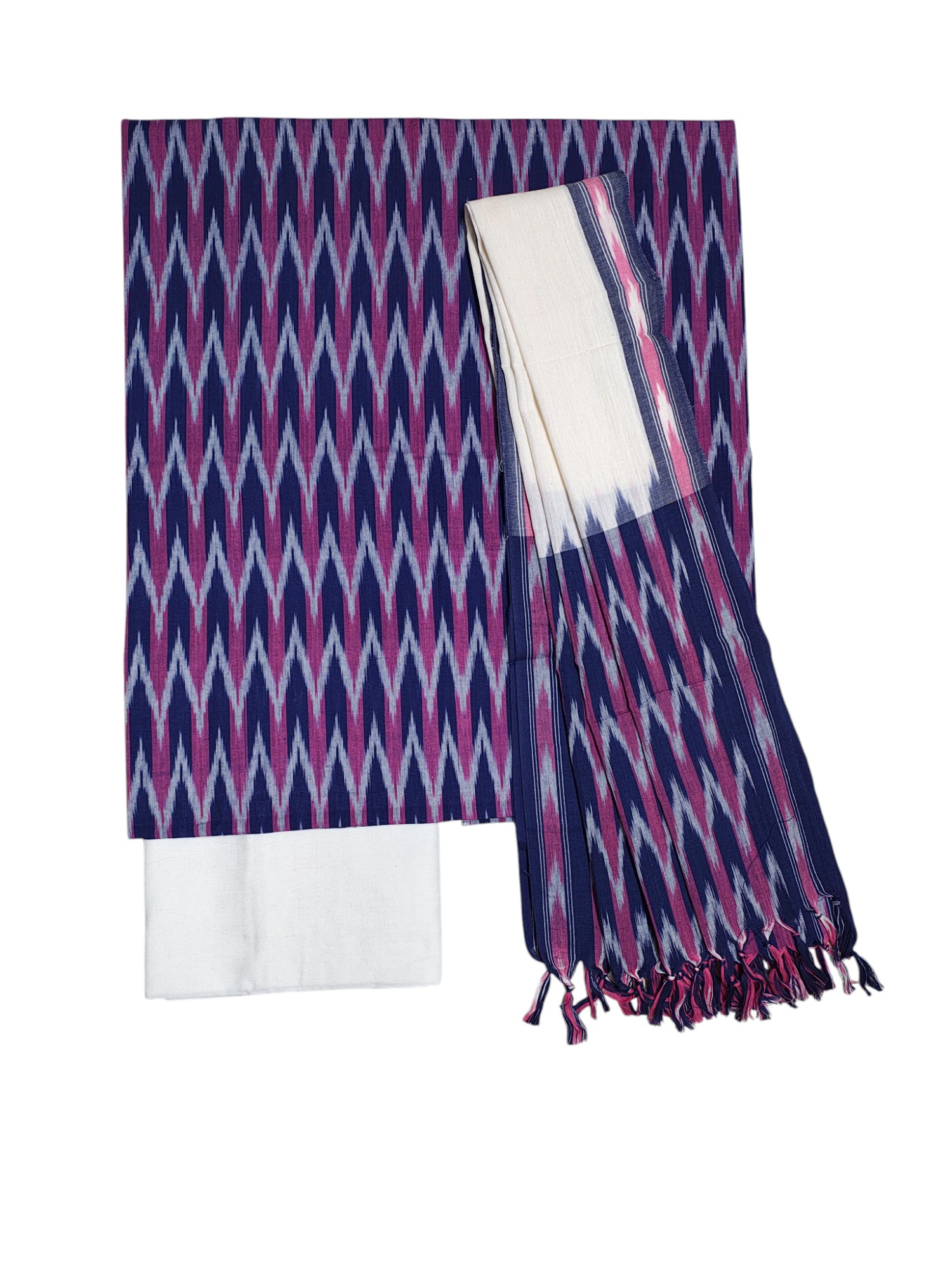 Purple & Pink Pochampally Ikkat Cotton Dress Material with Dupatta