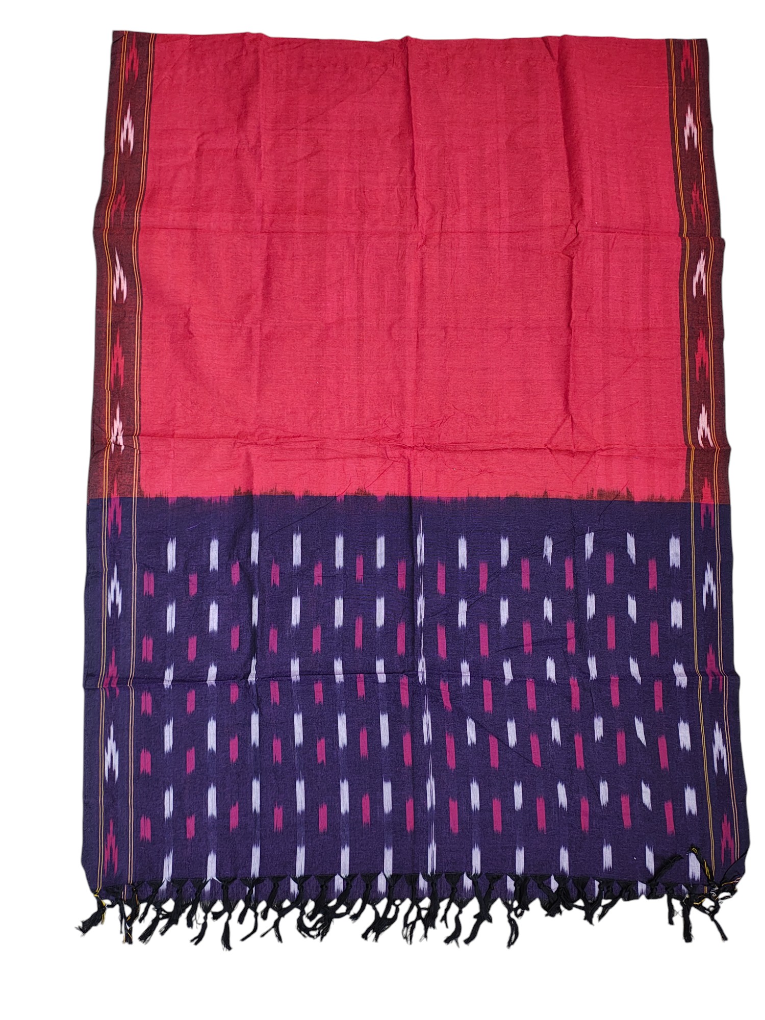 Purple & Red Pochampally Ikkat Cotton Dress Material with Dupatta