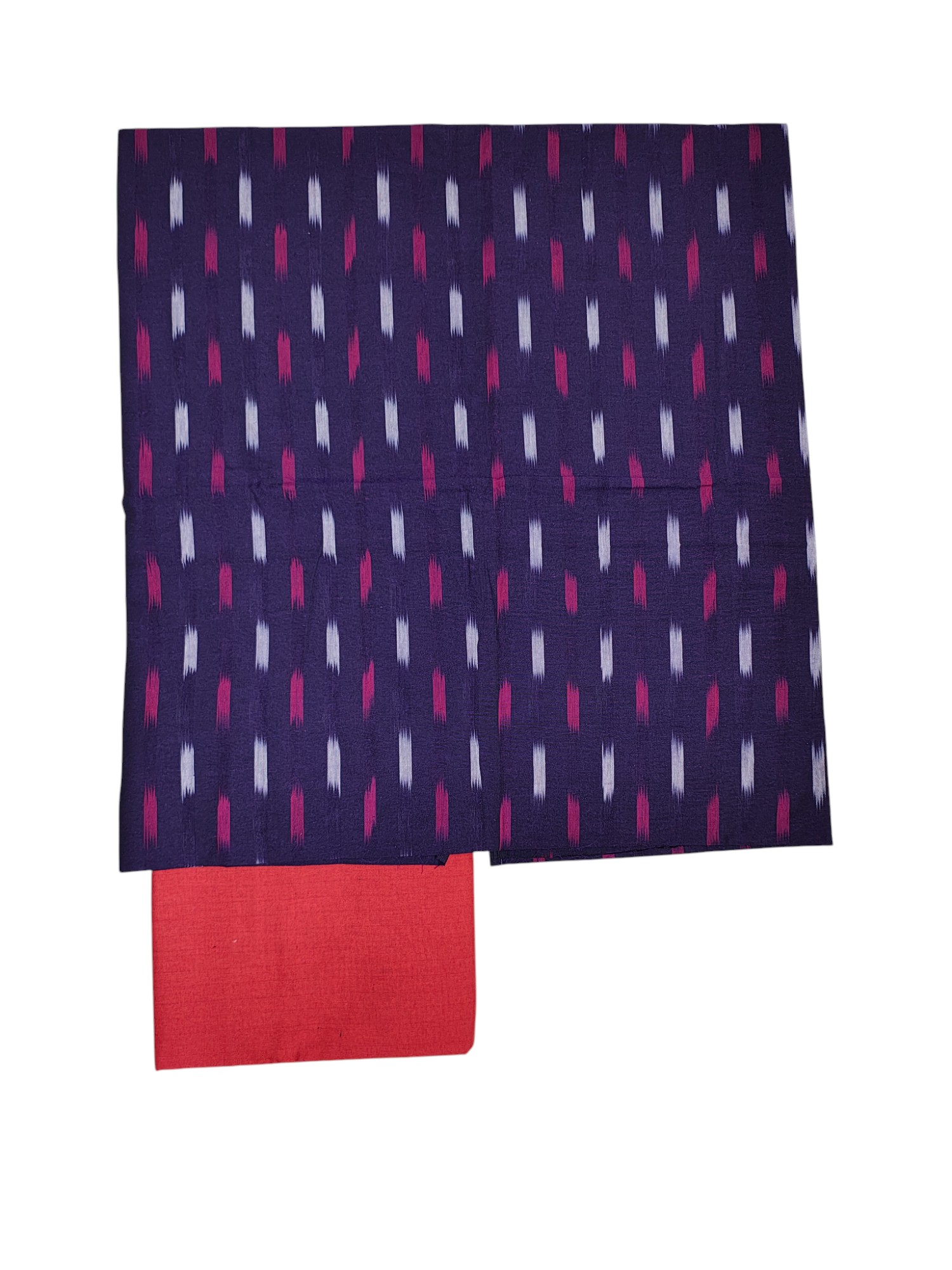 Purple & Red Pochampally Ikkat Cotton Dress Material with Dupatta