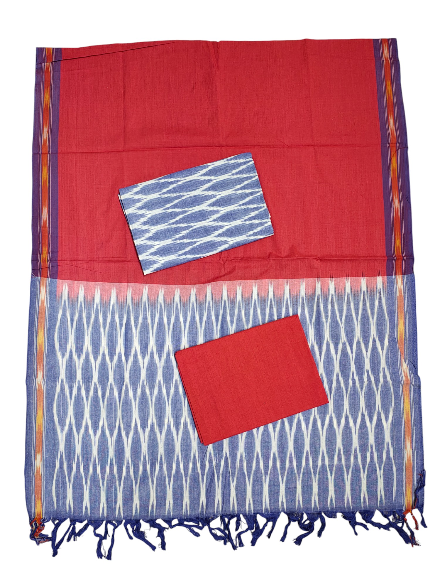 Indigo & Red Pochampally Ikkat Dress Material with Dupatta