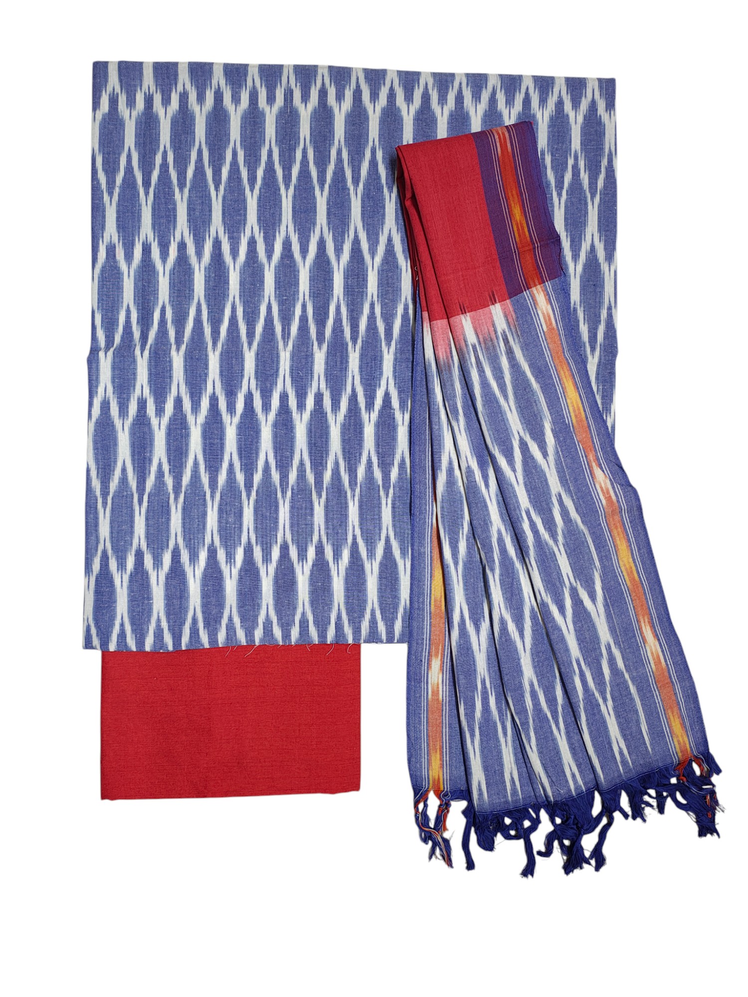 Indigo & Red Pochampally Ikkat Dress Material with Dupatta