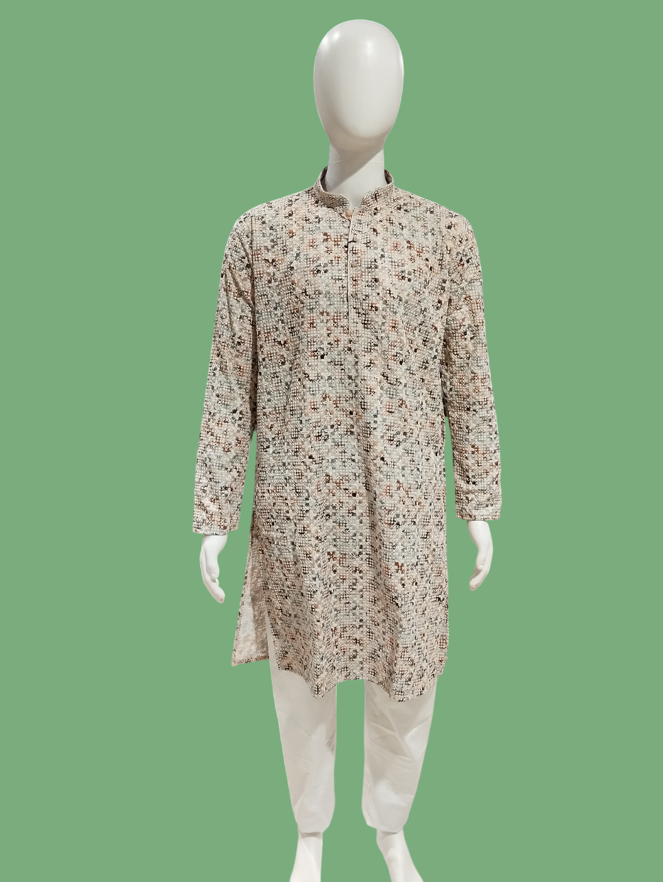 Men's Traditional Cream Embroidered Kurta Pajama Set D.6/10