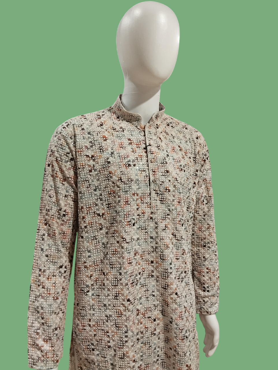 Men's Traditional Cream Embroidered Kurta Pajama Set D.6/10