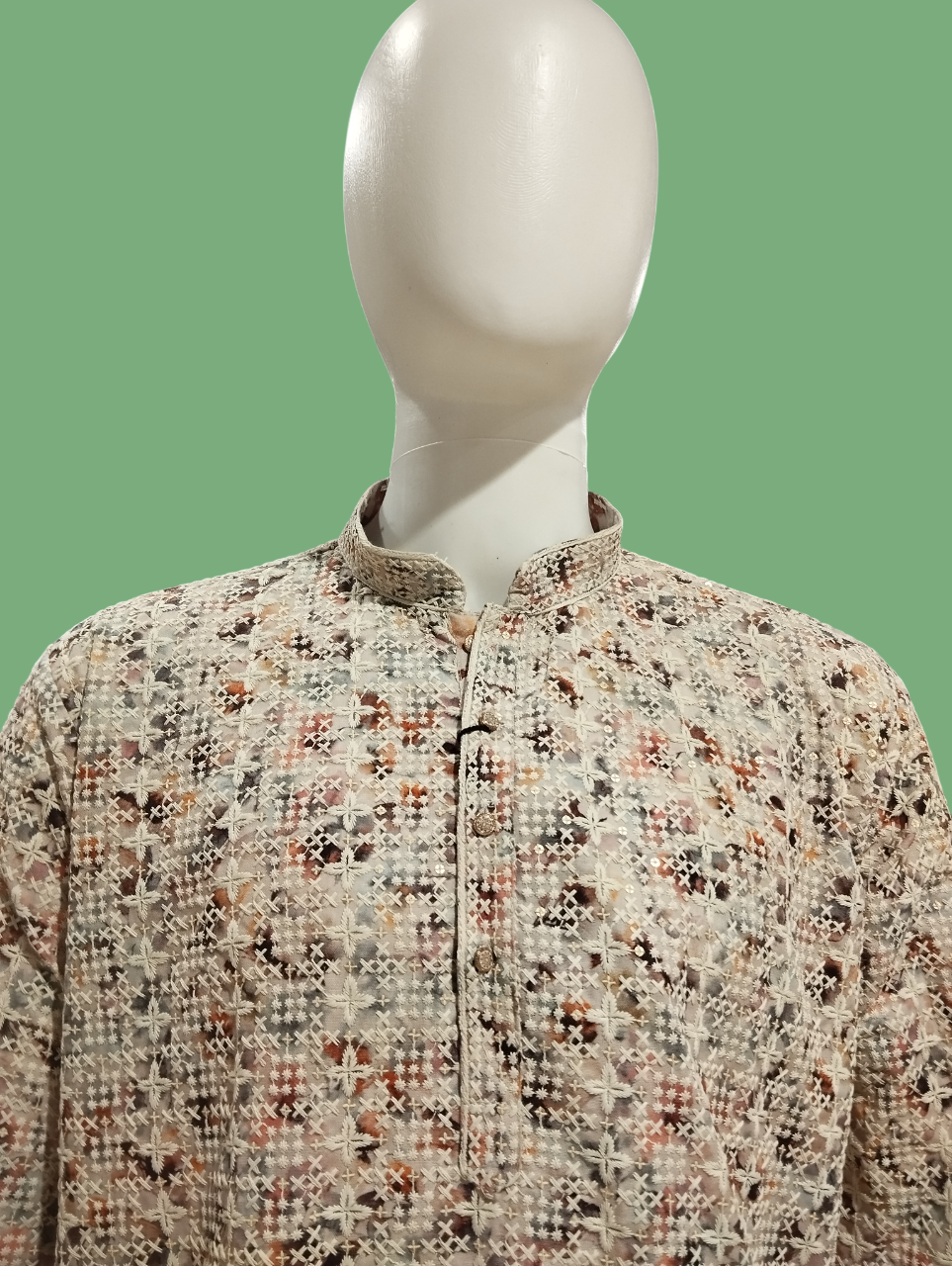 Men's Traditional Cream Embroidered Kurta Pajama Set D.6/10