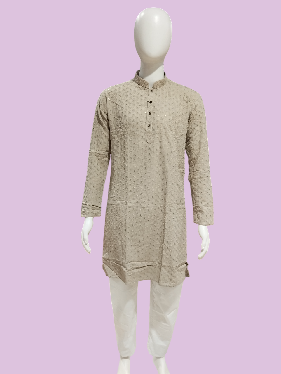 Men's Beige Embroidered Kurta with Pajama Set D.1/19