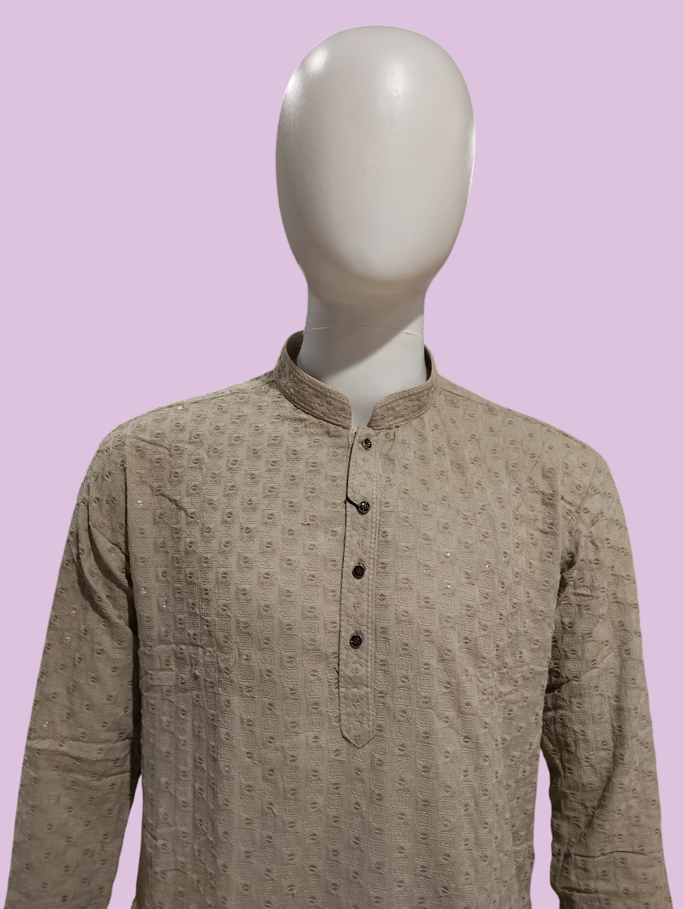 Men's Beige Embroidered Kurta with Pajama Set D.1/19