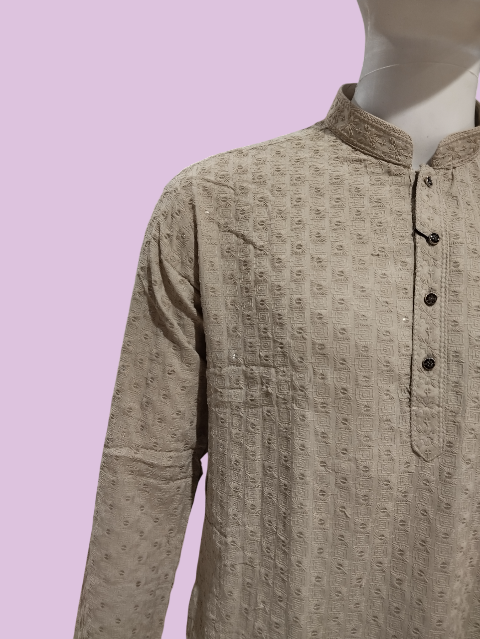 Men's Beige Embroidered Kurta with Pajama Set D.1/19