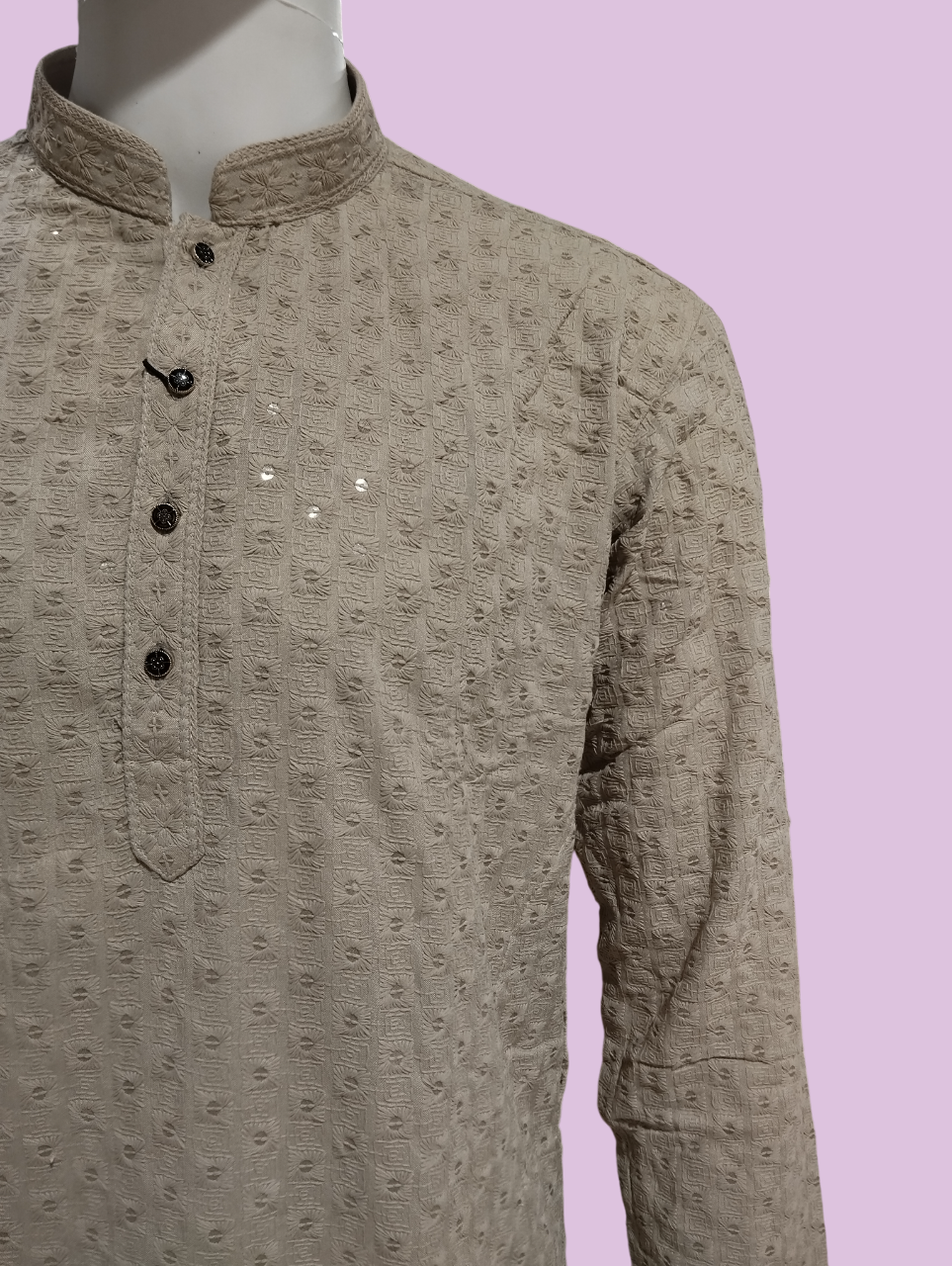Men's Beige Embroidered Kurta with Pajama Set D.1/19