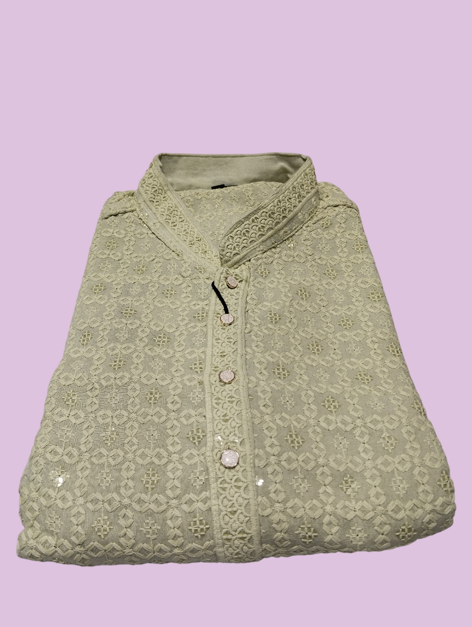 Men's Beige Embroidered Kurta with Pajama Set D.1/19