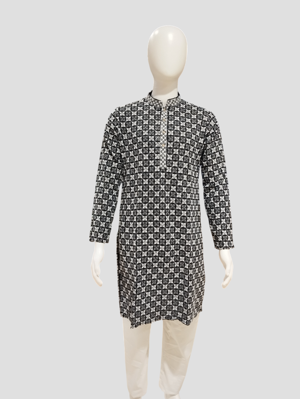 Men's Designer Black & White Embroidered Kurta Pajama Set D.10/10