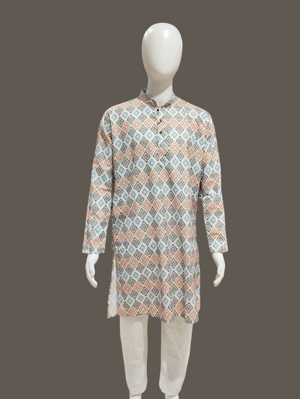 Men's Cream Multicolor Printed Cotton Kurta D.4/8