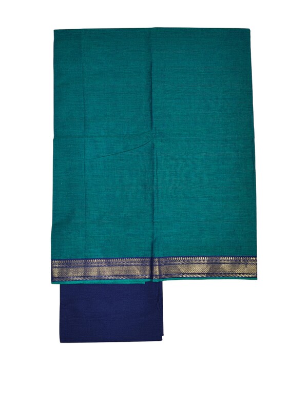 Green & Blue Mangalagiri Cotton Unstitched Salwar Suit Set with Dupatta for Women
