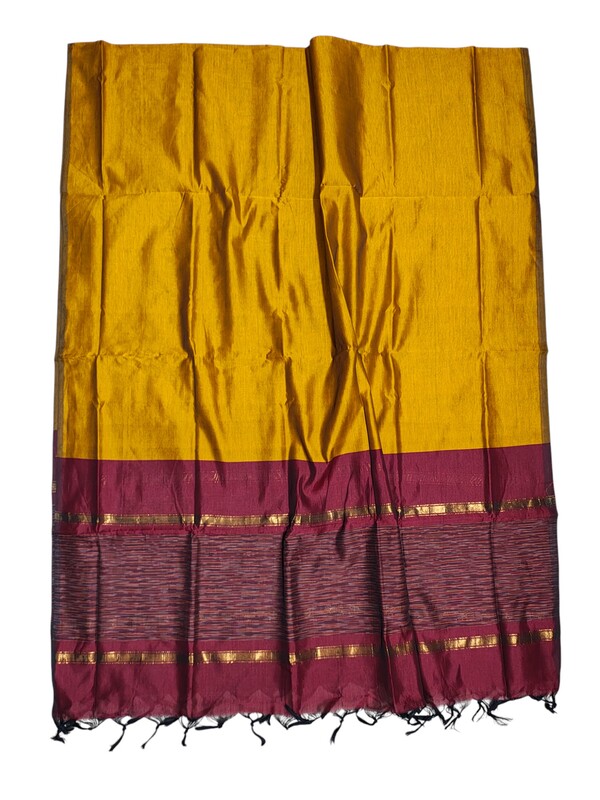 Maroon & Mustard Pochampally Ikkat Silk Dress Material with Dupatta