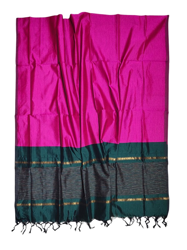 Green & Pink  Pochampally Ikkat Silk Dress Material with Dupatta