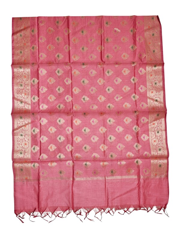 Peach Unstitched Banarasi Cotton Silk Dress Material for Women
