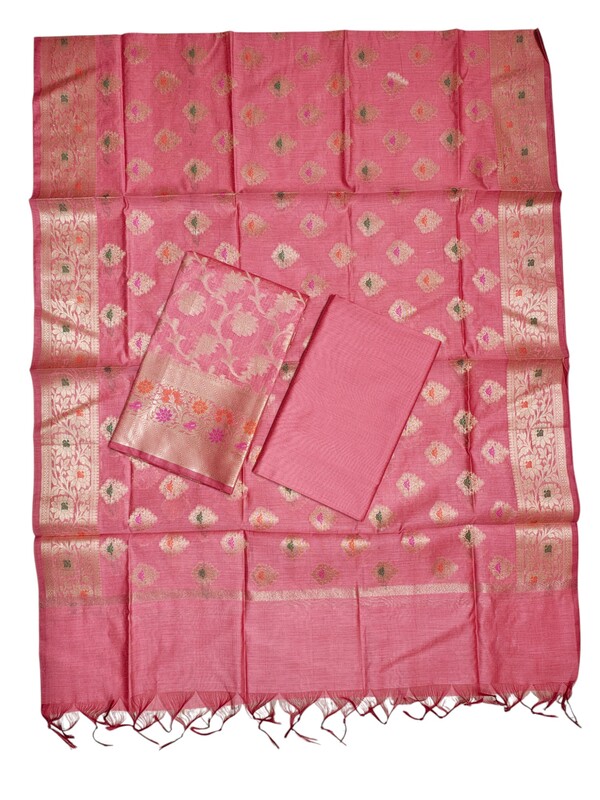 Peach Unstitched Banarasi Cotton Silk Dress Material for Women