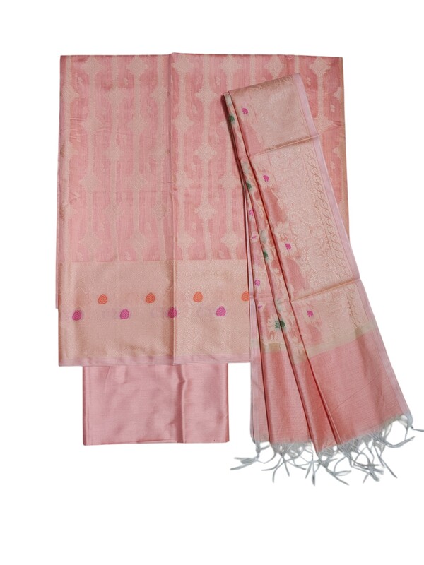 Peach Banarasi Cotton Silk Dress Material for Women
