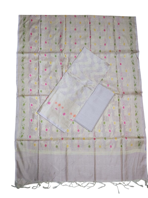 Beige Banarasi Cotton Silk Dress Material for Women
