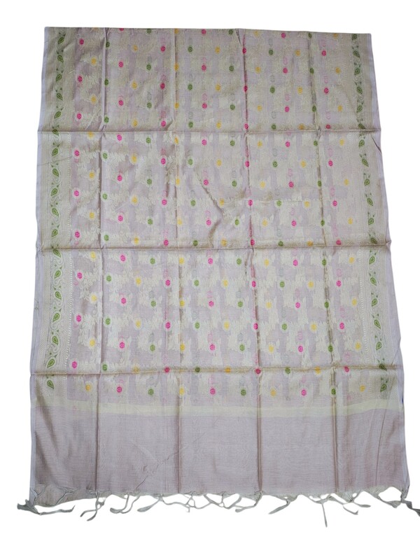 Beige Banarasi Cotton Silk Dress Material for Women
