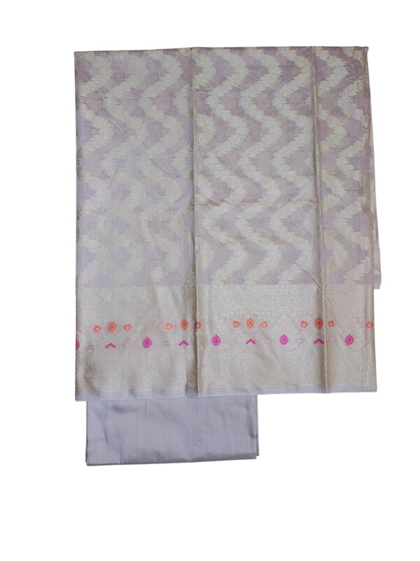 Beige Banarasi Cotton Silk Dress Material for Women