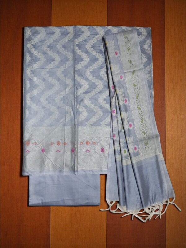 Light Purple Banarasi Cotton Silk Dress Material for Women
