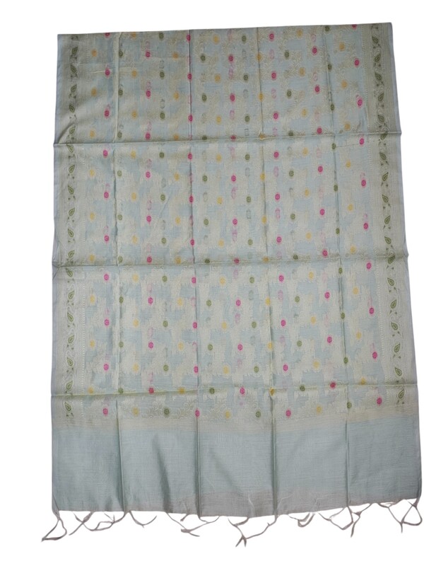 Light Blue Banarasi Cotton Silk Dress Material for Women
