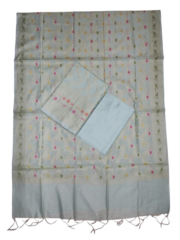 Light Blue Banarasi Cotton Silk Dress Material for Women